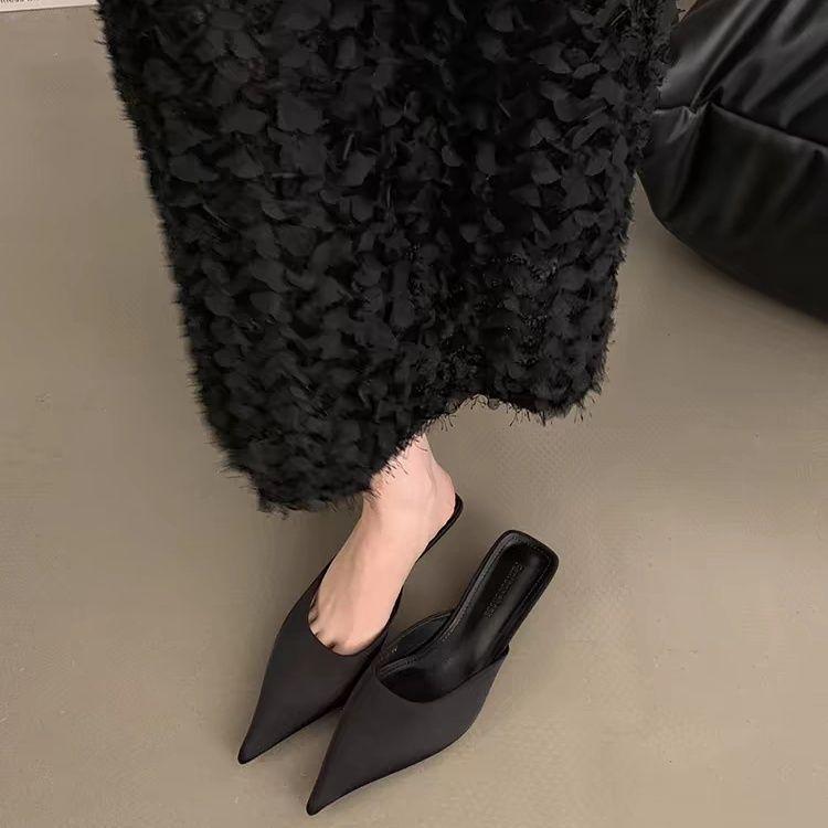 Daily wind pointed head bag head soft sole half slippers summer temperament high heel sandals