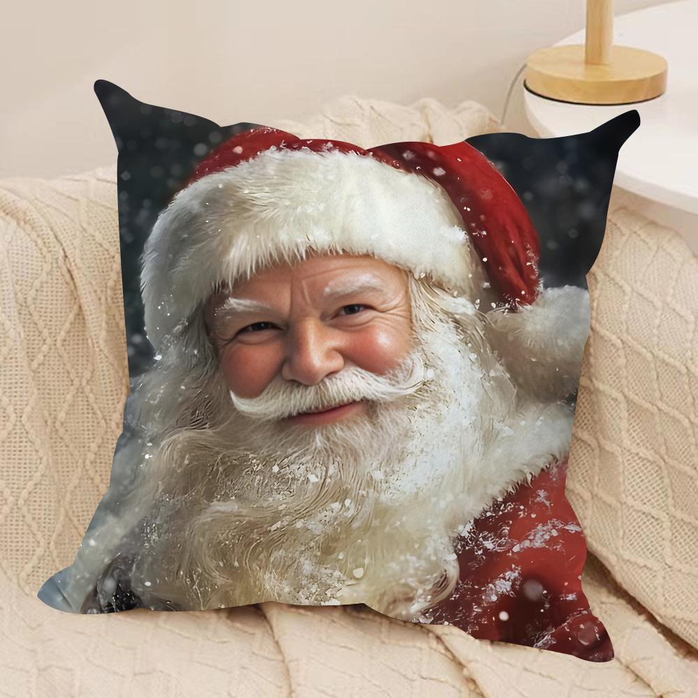 Santa Claus Christmas Cushion Cover Silky Short Plush Invisible Zipper Dustproof Sofa Pillow Case For Home Decor