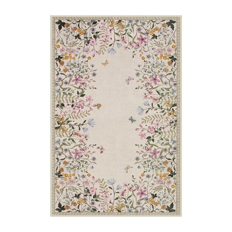Living Room Carpet Floral Pattern Machine Washable Easy To Fold Rug Bedroom Bedside Mat Large Area Home Decoration Floor Mats
