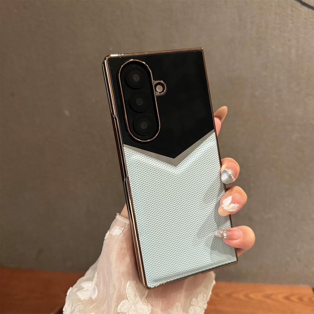For Samsung Galaxy Z Fold7 5G Case Genuine Cow Leather+PC Contrast Design Phone Cover with Screen Protector