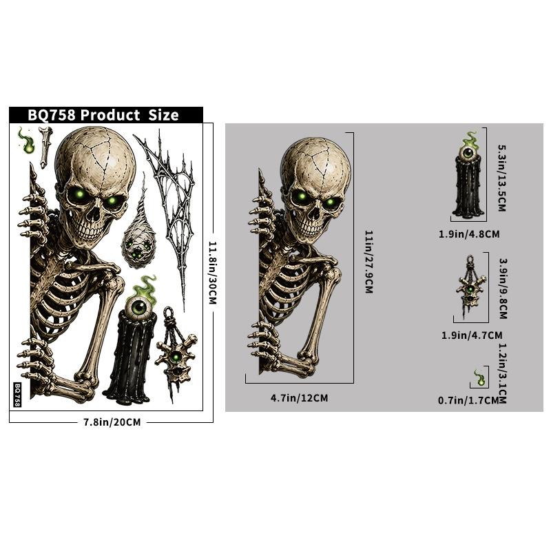 Halloween Stickers Skull Glass Stickers Halloween Party Supplies Horror Vibe Static Stickers