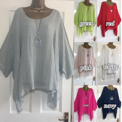 Women's Fashion Batwing Sleeve Loose O Neck Sleeve Casual Elegance Femme Blouse Ladies