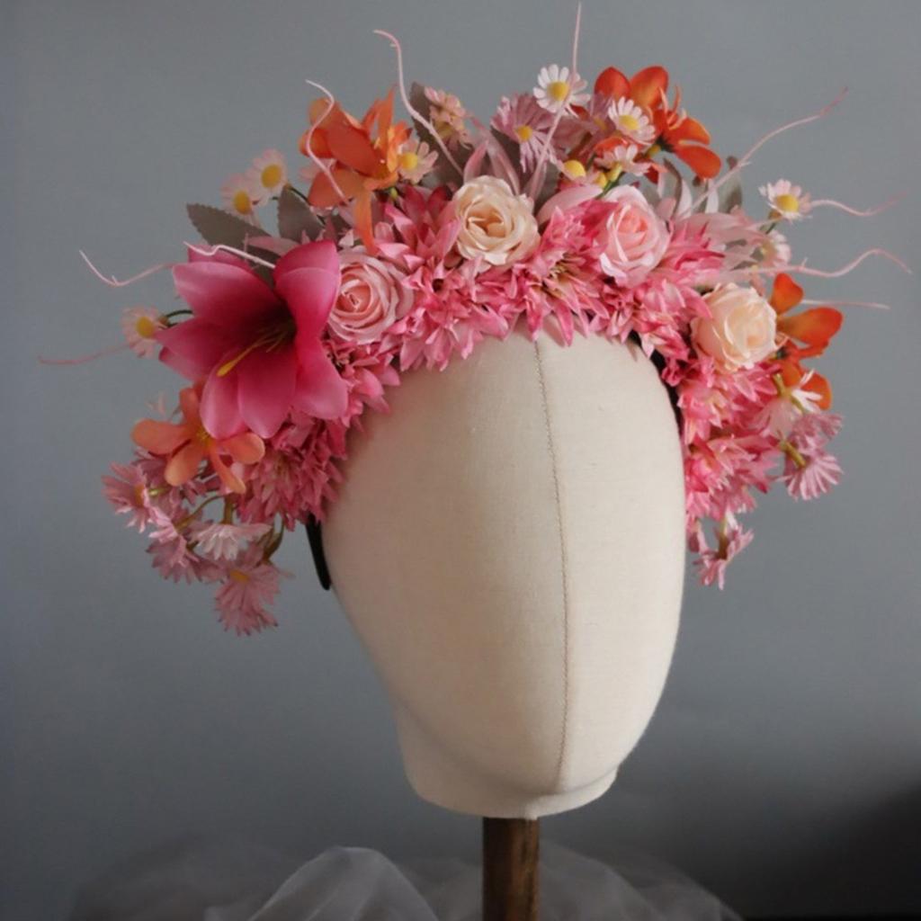 Bohemian Flower Headband Bridal Hair Ornaments Floral Hairband for Women Hair Bands Spring Wedding Garlands Crown Wreath