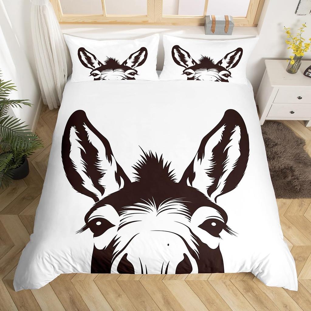 Cute Donkey Duvet Cover Rustic Barn Door Full Bedding Set Farmhouse Decor Farm Animals Comforter Cover Sunflower Flower Bed Set