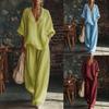 2026 Europa-America transfrontaliero moda femminile casual tinta unita scollo a V ampio manica corta pantaloni casual set due pezzi per donne
