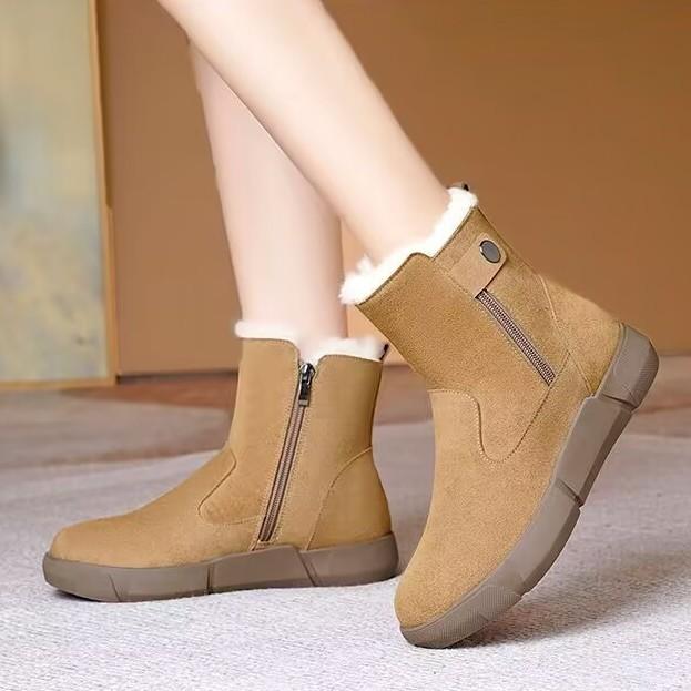 Women's Fur One Thick Bottom a Footstool Leather Waterproof Winter Lightweight Warm Snow Boots Non-slip Wear Casual Sneakers Martin Cotton Boots