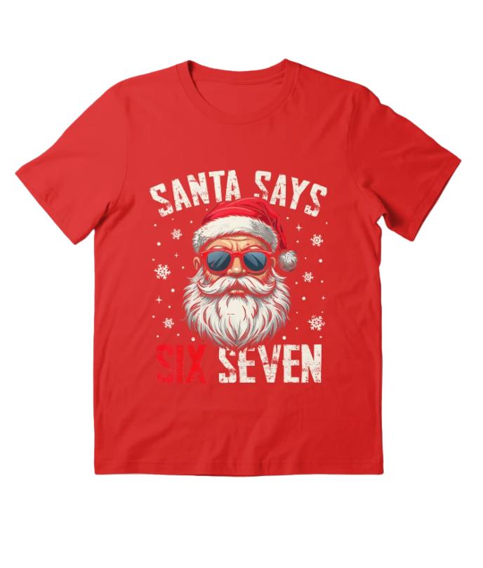 Christmas Santa Claus Six Seven Printed Pure Cotton Tshirt for Men and Women Y2K Oversized Holiday Gift Short Sleeved Tshirt