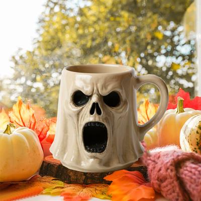 Halloween Pumpkin Face Coffee Mug,Resin Novelty Cup,Glossy Finish,Cylindrical Shape,Dishwasher Safe,Gift For Women Men Kids