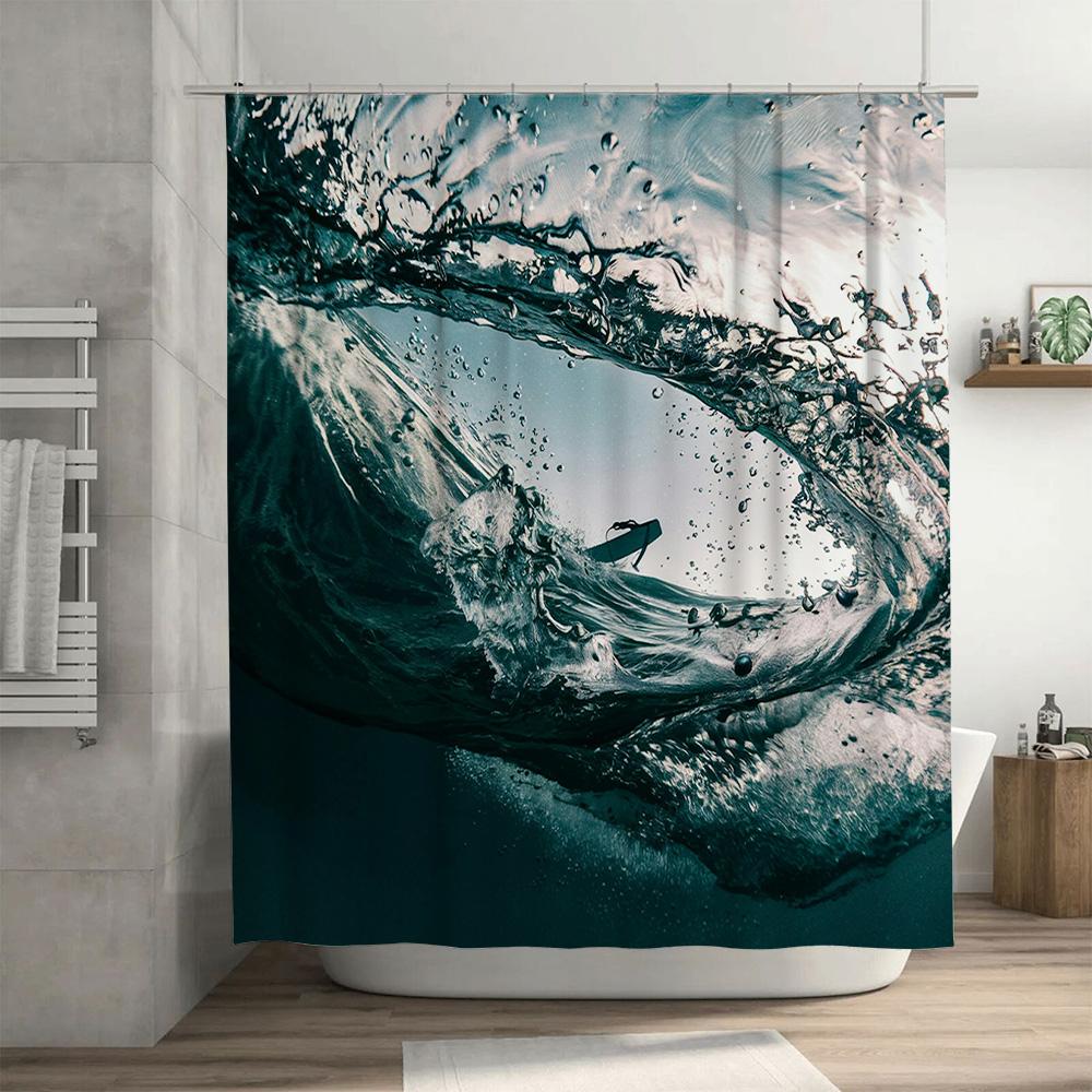 Blue Ocean Wave Shower Curtain Waterproof Fabric Decor for Bathroom Modern Design Home Accessories Decoration Customizable Size