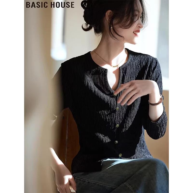 Basic House Women s V-Neck Textured Knit Long Sleeve Top 2XL