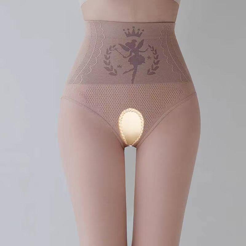 Black Silk Glossy Open-Crotch Fleece-Lined Pantyhose – Leg-Perfecting Sheer Stockings for Autumn & Winter