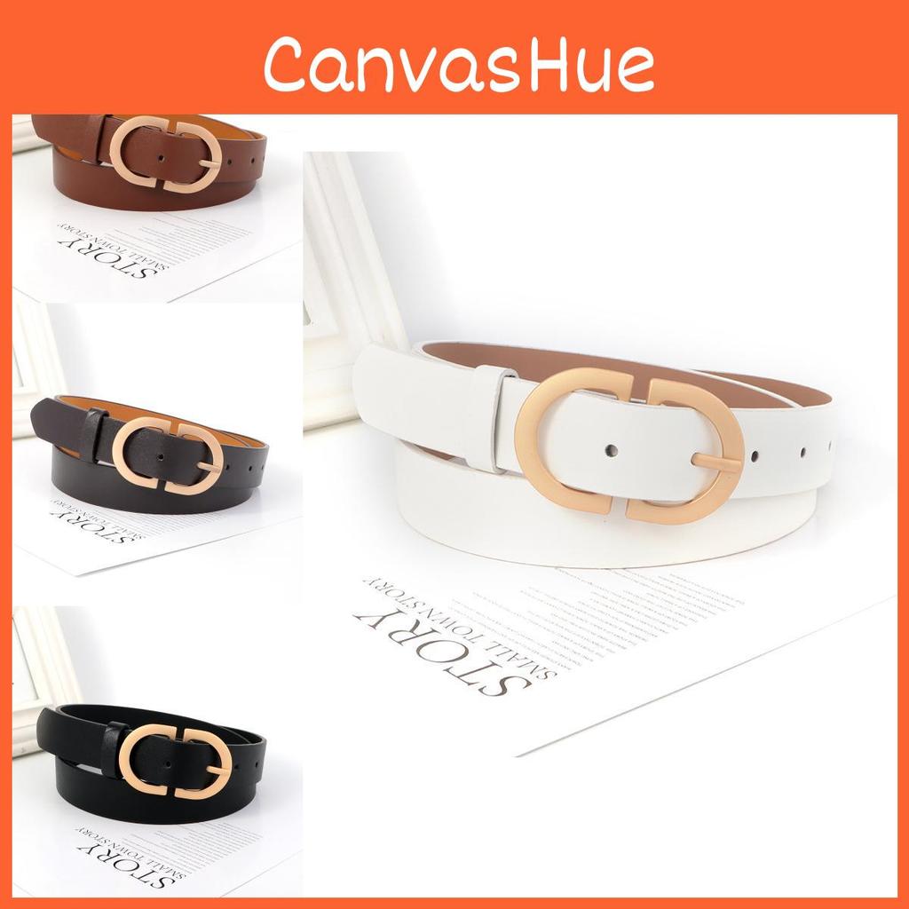 Dress Womens Classic Belt With Elliptical Gold Buckle And Perforated Detail