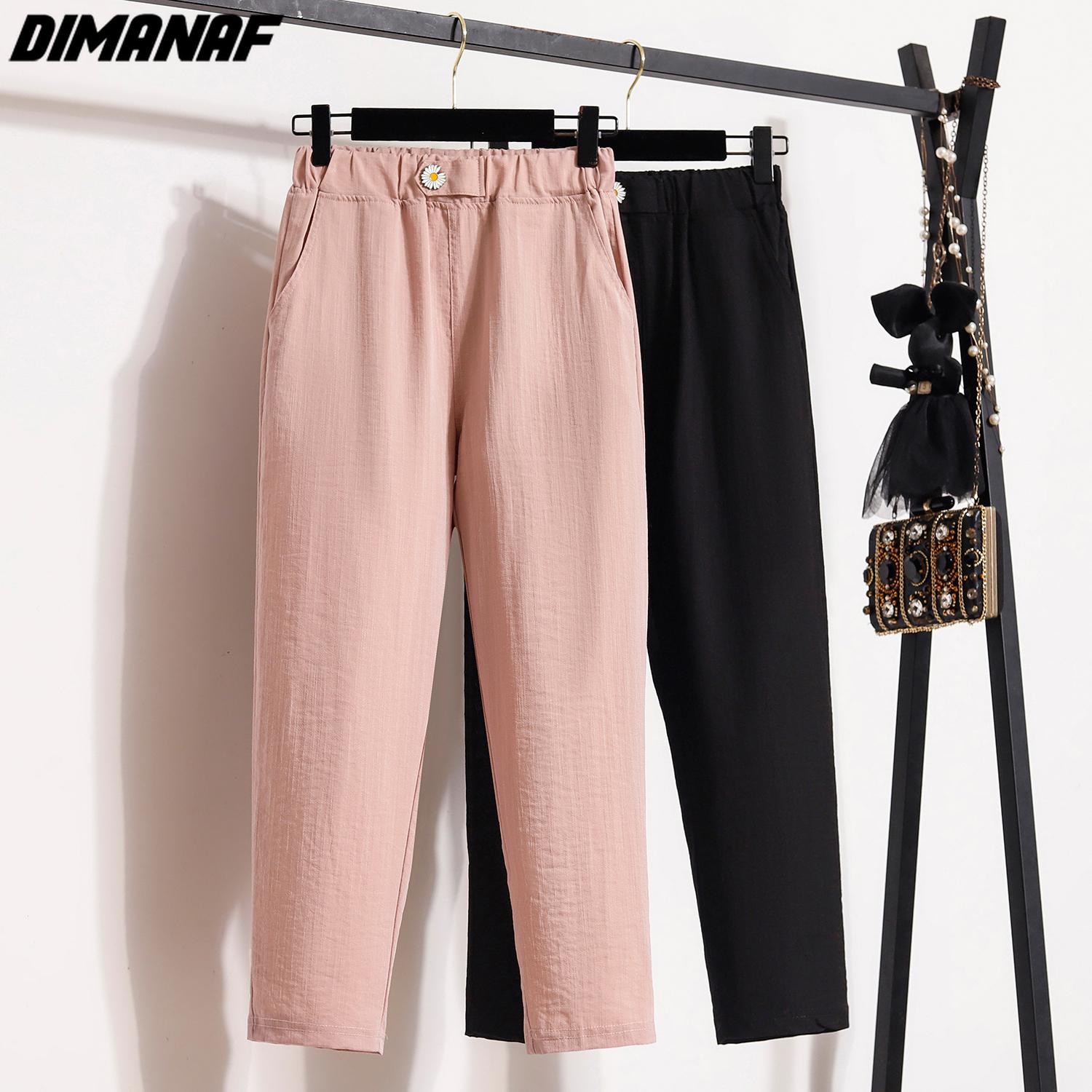 

DIMANAF 2024 Лето Большие размеры женские длинные брюки свободные широкие брюки синие повседневные однотонные большие размеры 5XL A XL чёрный