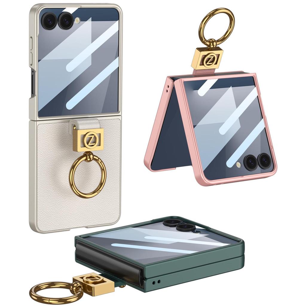 Samsung Z Flip7 Ultra-Thin PU Leather Folding Case with Ring Buckle