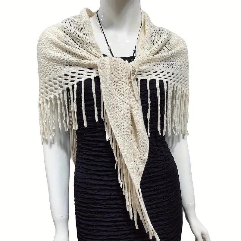 Women's European-Style Tassel Shawl: Summer Sun Protection, Triangle Scarf, Knit Cardigan, Beach Cover-Up