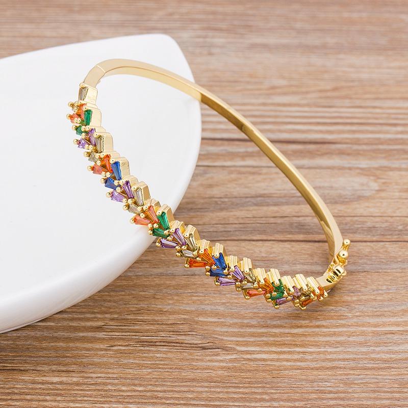 AIBEF 2021 New  Charm Rainbow Rhinestone Bangles Copper Zirconia Cuff Bracelets High Quality Jewelry Gift For Women Girls