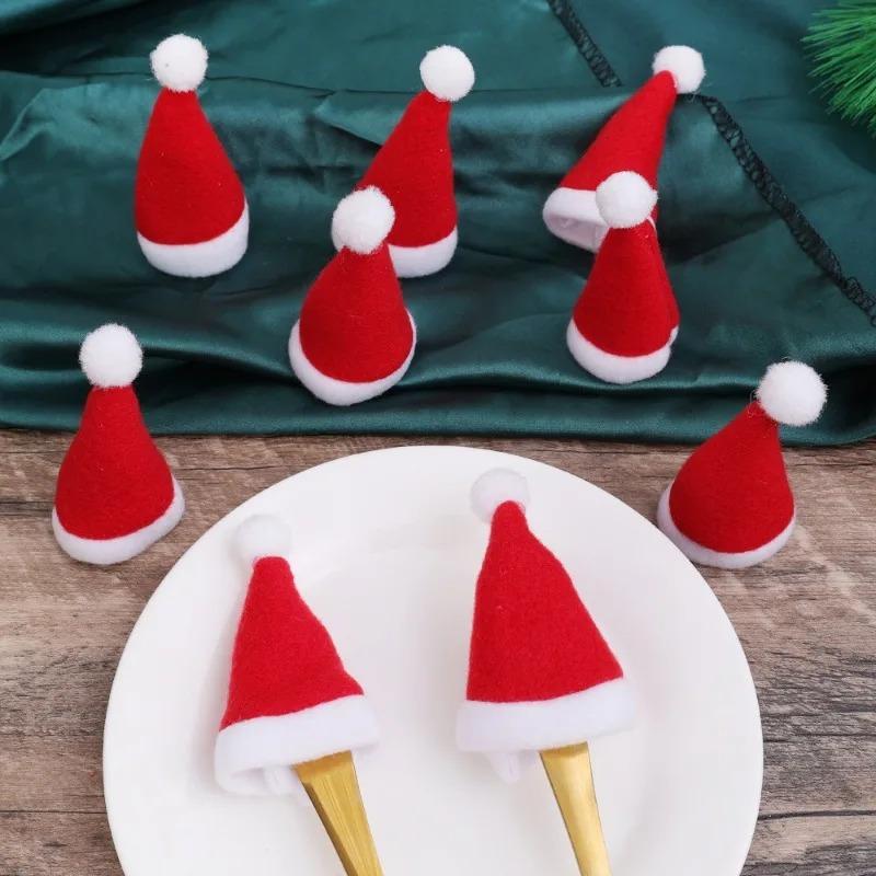 20Pcs/Lot Mini Santa Hat Christmas Wine Bottle Covers Xmas Bottles Holder Table Dinner Decorations