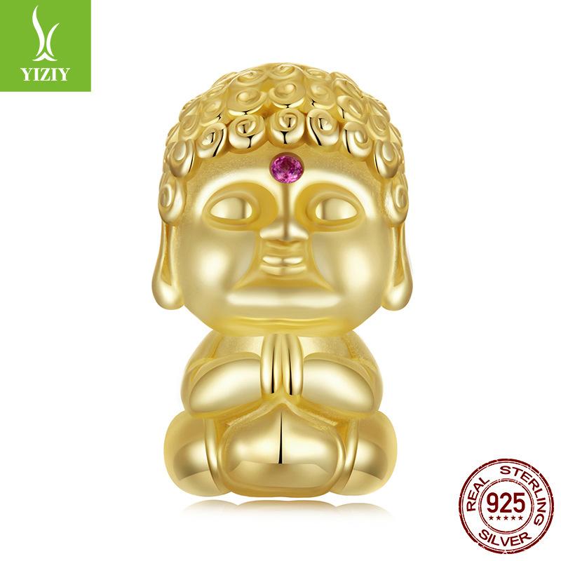 Gold Element Small Golden Buddha 925 Sterling Silver Accessories Vajra Pestle Swastika Diy Beaded Bracelet
