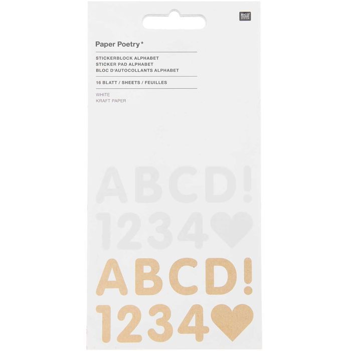 100 Autocollants alphabet blanc et kraft