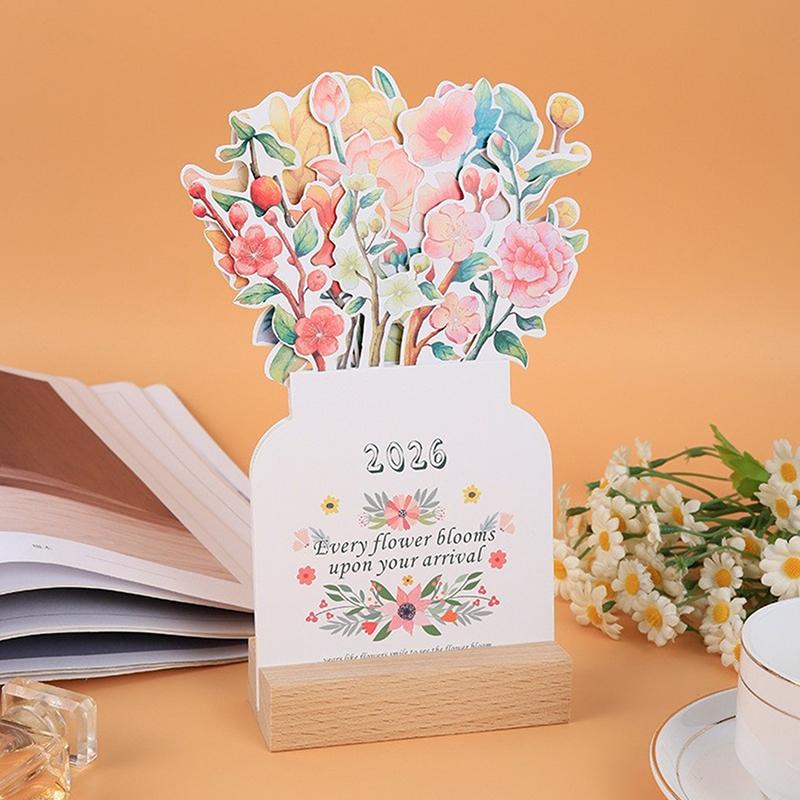 

2026 Календарь-планировщик настольный с вкладышами, ежемесячный, органайзер, цветущие цветы, мини-календарь, деревянная подставка, декор для дома, офиса, стола A2