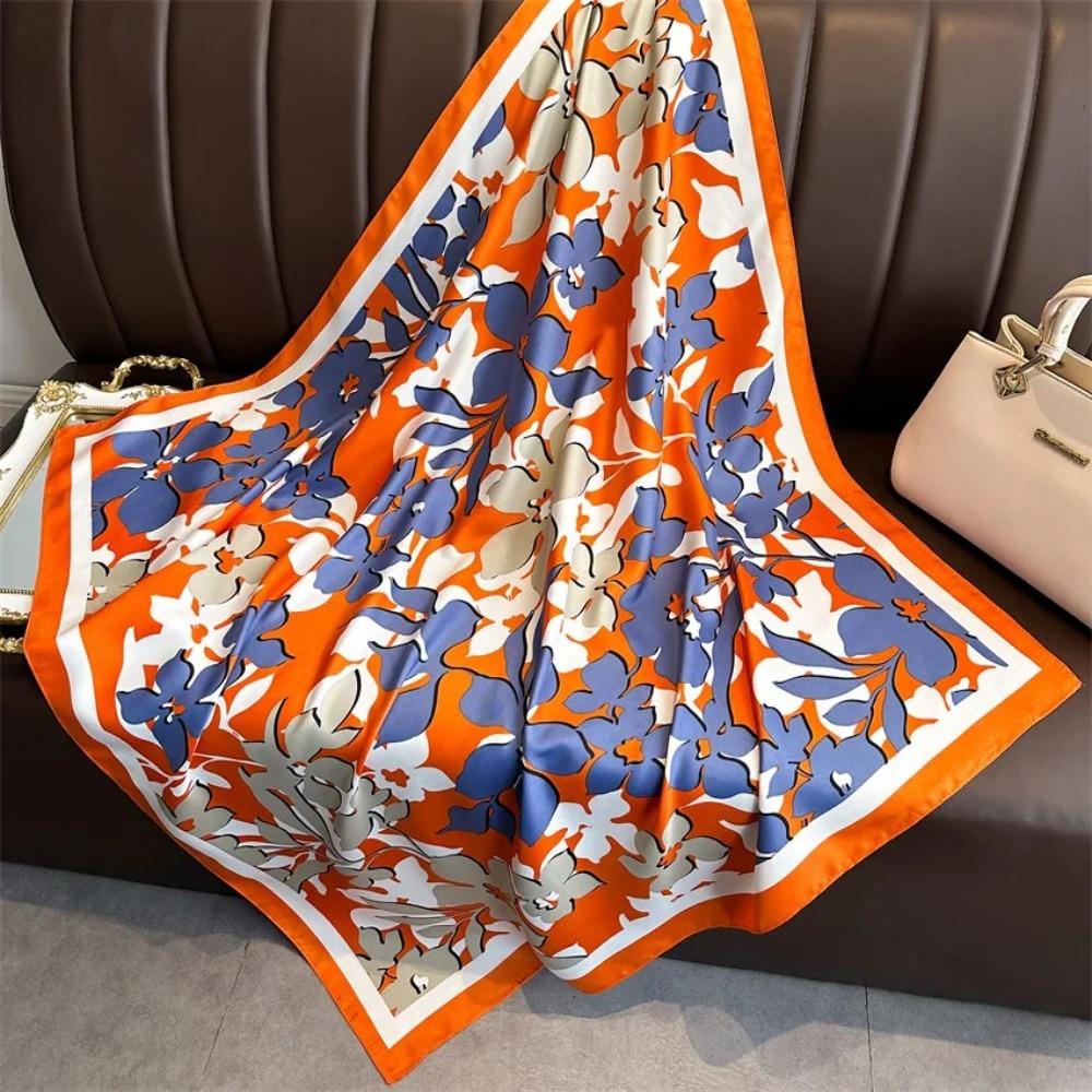 

Luxury Neckerchief 90*90cm Bandanna High Quality Headband for Women помаранчевий