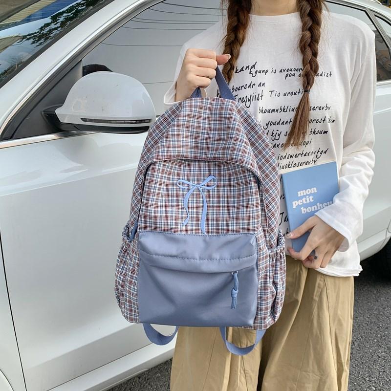 Schoolbag Japanese college style plaid backpack small fresh bow girl schoolbag junior high school student casual backpack