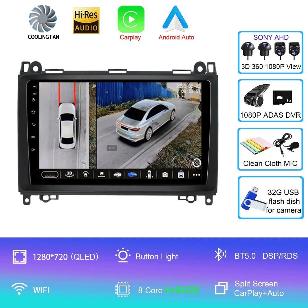 Android 14 Video Player 9'' For Mercedes Benz B200 Sprinter W906 W639 AB Class W169 W245 Viano Vito Car Radio Multimedia GPS DVD