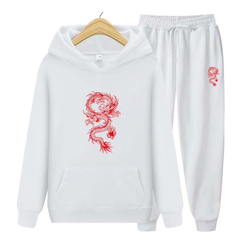 Mikina s dlouhým rukávem Jogging kalhoty Patchwork Fitness Run Suit Módní Dragon Print Teplákové soupravy Pro ženy Muži Oblečení s kapucí