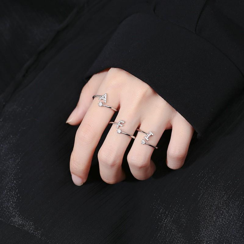 Sterling Adjustable Letter Zircon Ring Women Minimalist Fashion Jewelry Alphabet Initial