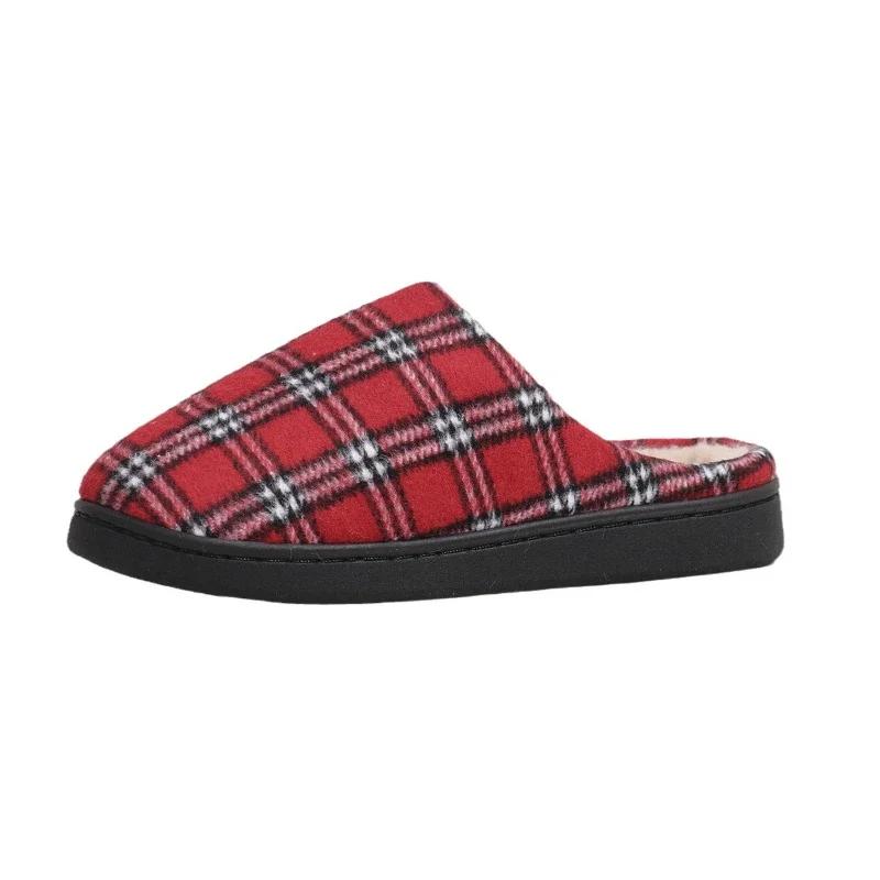 Fashion Winter Plaid Plush Slippers Men's Warm House Fleece Non-slip Shoes Couples Cotton Slippers Soft Indoor Casual Shoes Zapatos