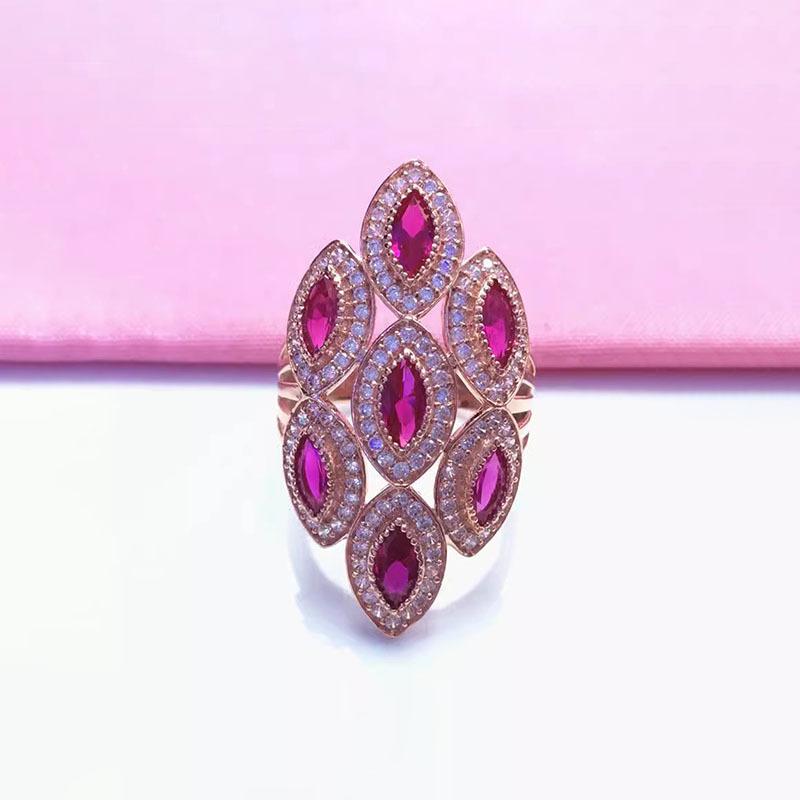 

Russian Purple Gold Rhombus Ruby Ring Premium Rose Gold Plated Pink Ring Jewelry adjustable open band