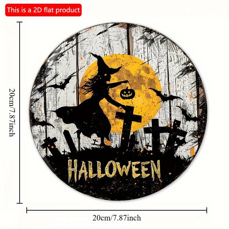 2d Flat 20*20cm, Halloween Popular Home Decoration, Halloween Witch Circular Wooden Logo Creative Decorative Board, for Home, Club, Bar Decor.