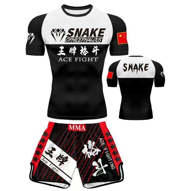 Set di Allenamento MMA Uniforme Muay Thai Maglietta Pantaloni Sport da Combattimento Fitness Palestra Allenamento