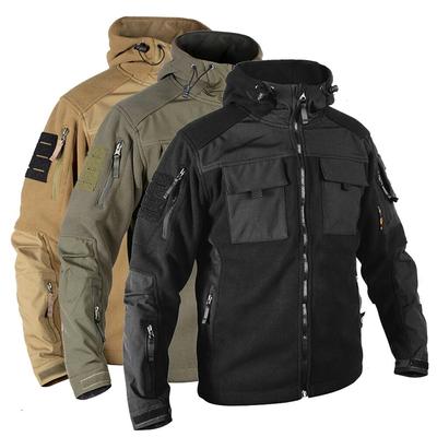 Herren Fleese Taktische Jacke, Militär-Softshell-Fleecejacke für Männer, Armee-Kampfjacken, Fleese-Windbreaker-Bombermäntel mit Kapuze
