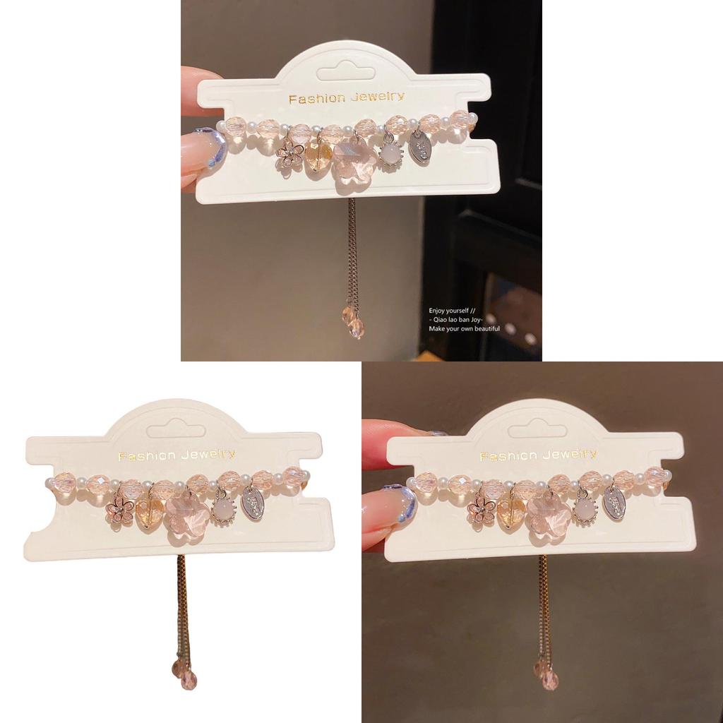 Light Luxury Zircon Artificial Pearl Flower Heart Pendant Bracelet For Women Gift