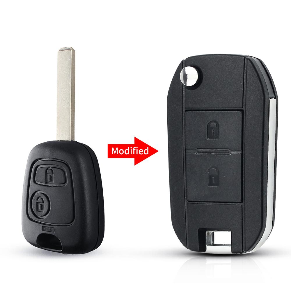 Modified Flip Folding Car Key Shell For Peugeot 307 107 207 407 Citroen C2 C3 Xsara Remote 2 Button Key Case Hu83 Blade