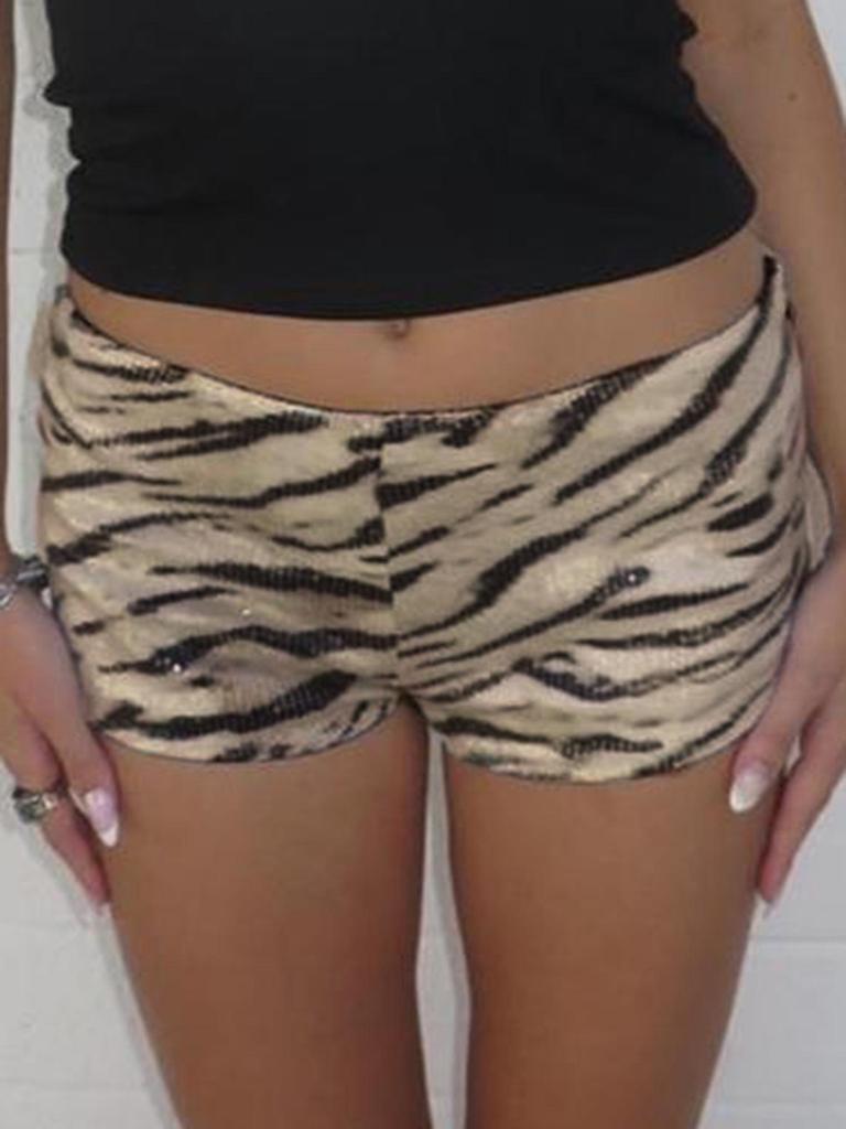 Slim Low-Waist Zebra Print Sequin Shorts - European & American Street Style Hip-Hugging Ultra-Shorts