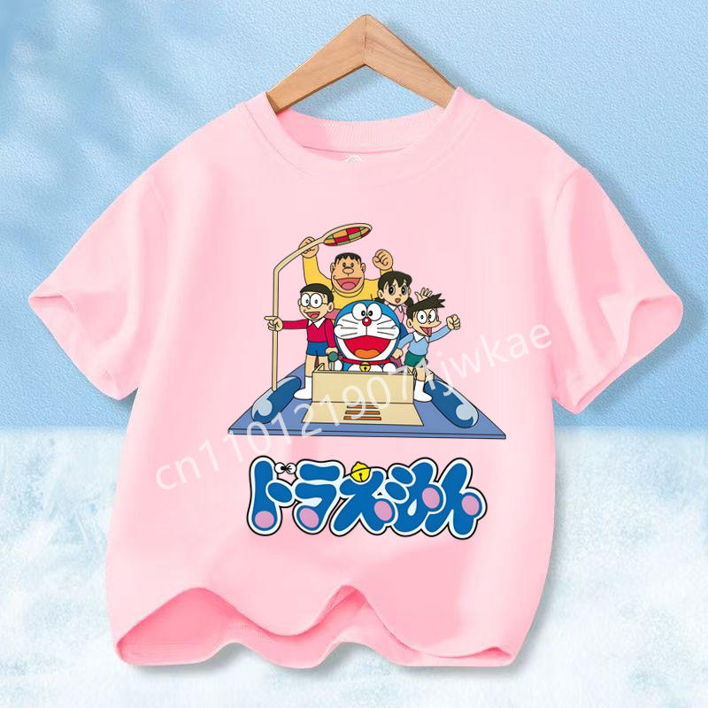 Doraemon Colorful T-shirt Printed Short-sleeved Outdoor Simple Comfortable Pullover Tops Summer Clothes Casuals Round Neck Shirt