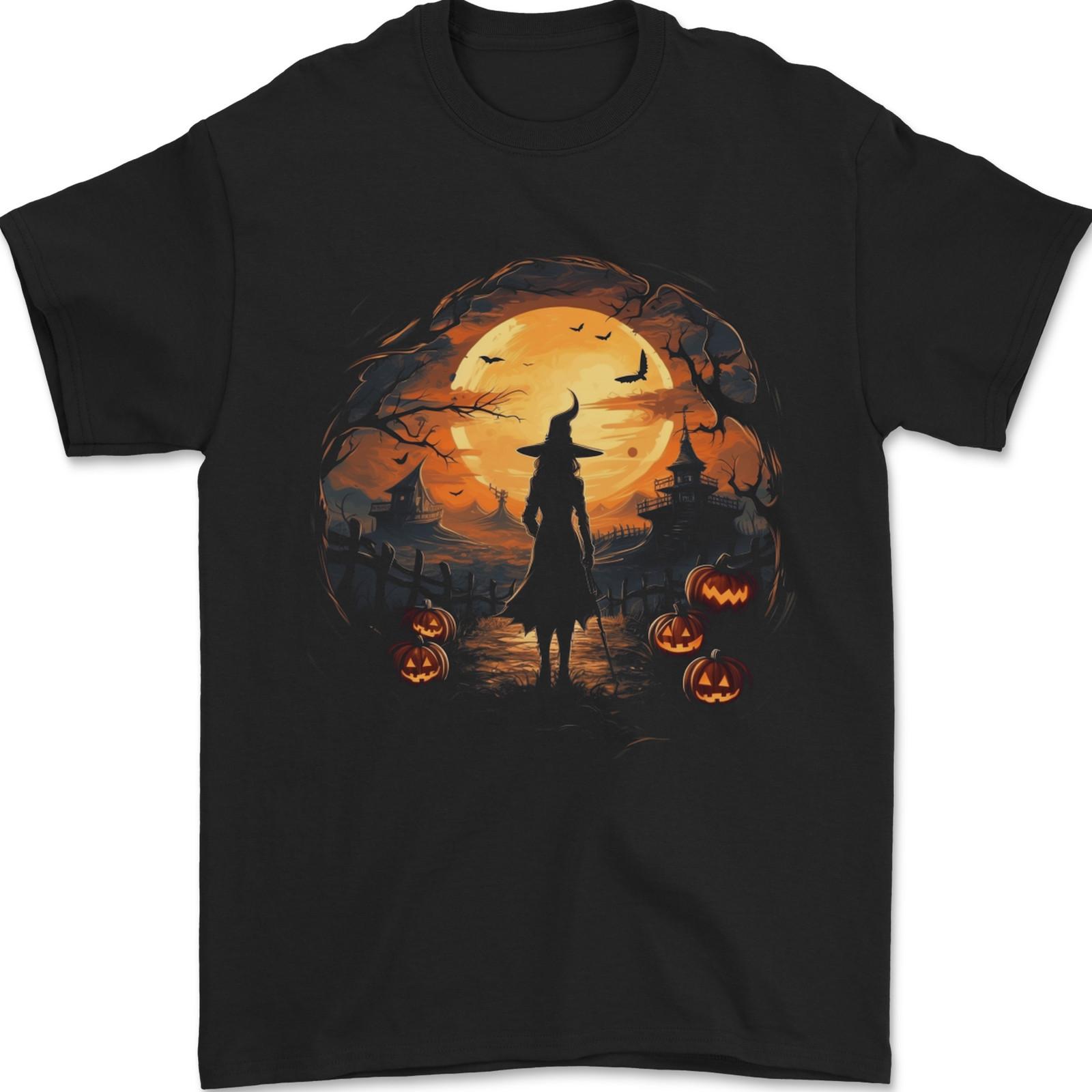 Witch Halloween Sunset Mens T-Shirt 100% Cotton 4XL