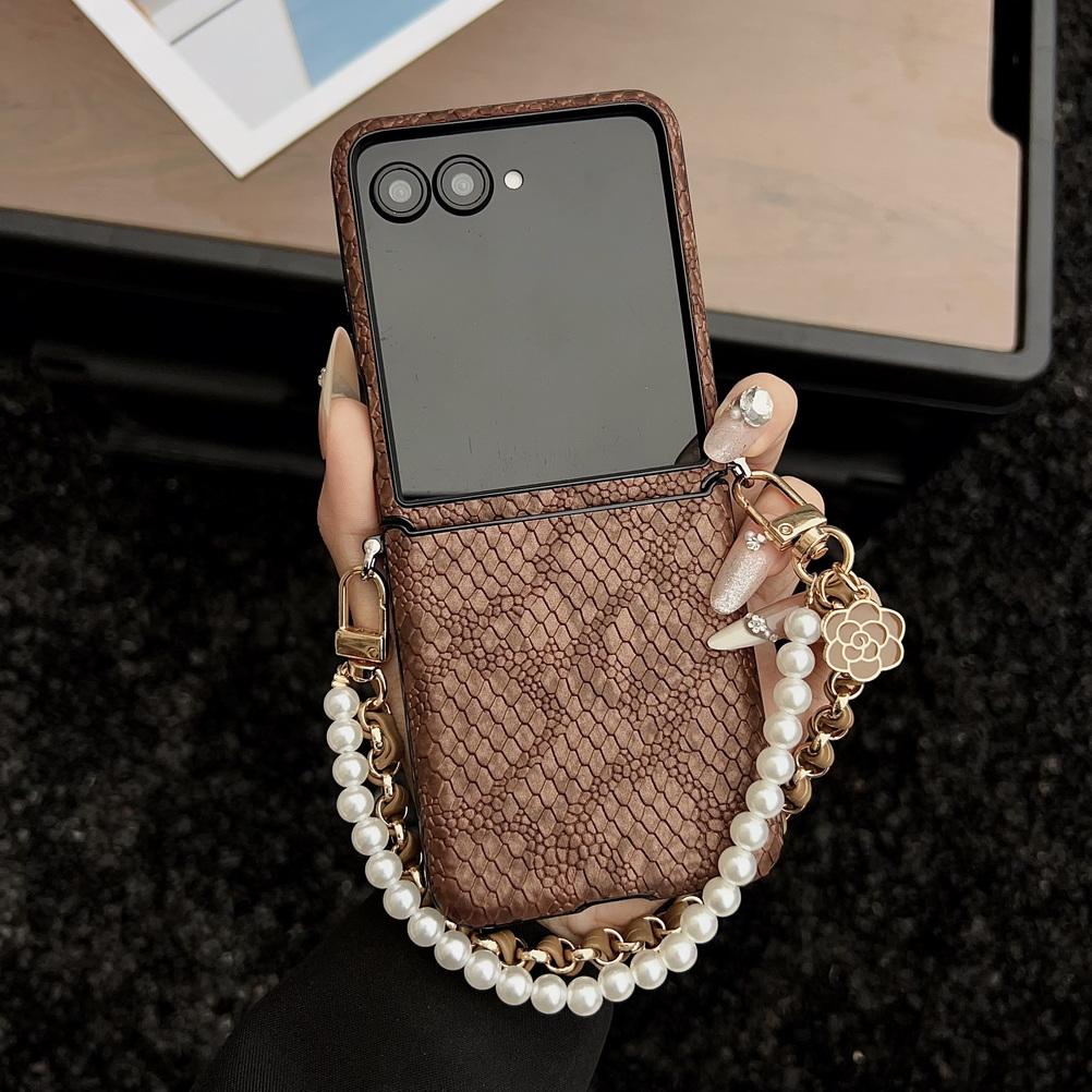 Plain Python Skin Pattern Side-hung Phone Case For Samsung Z Flip 7 Flip7 Flip 6 Galaxy Z Flip 6 5 Slim Hard Protect Cover