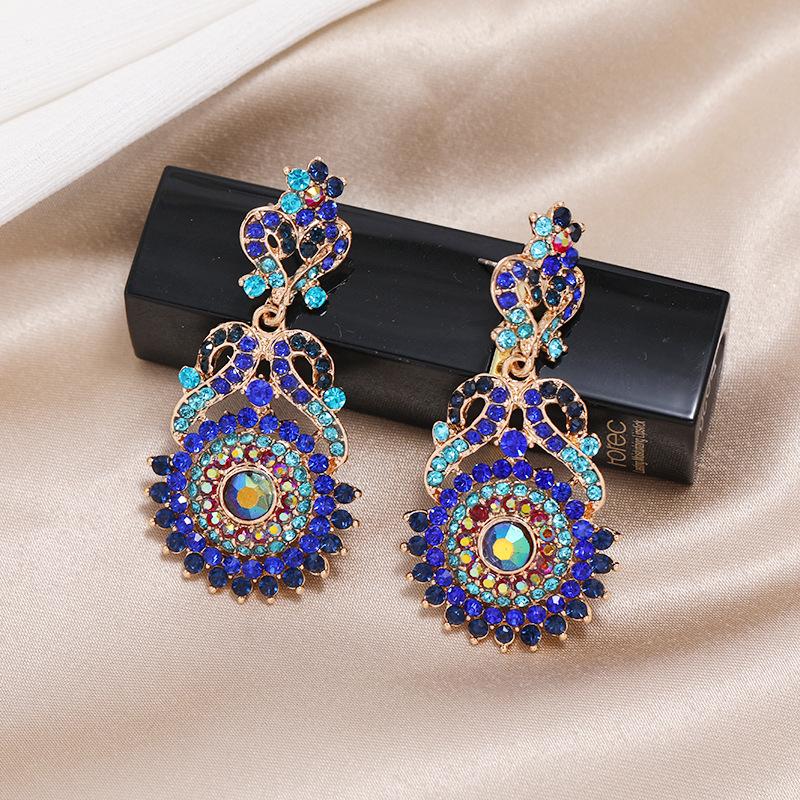 S925 silver needle niche baroque retro personalized crystal stud earrings women's fashion versatile long temperament earrings