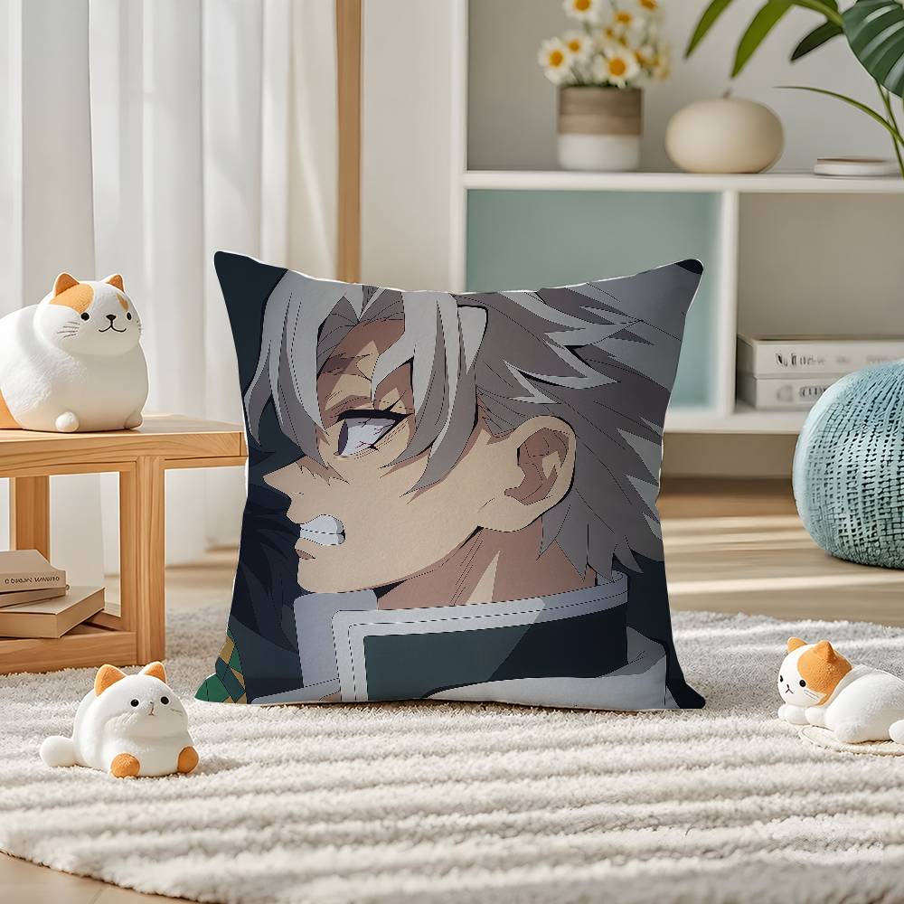 Demon Slayer Entertainment District Arc Anime Plush Pillow Cover Soft Short Plush Cushion Cover For Sofa Bedroom Home Decor