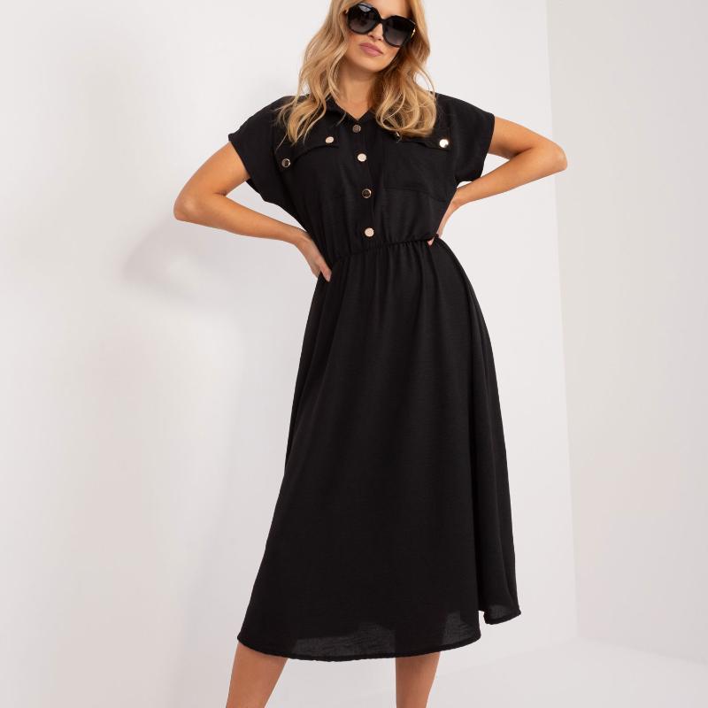 

Новые модные элегантные свободные повседневные летние платья для женщин, простые короткие рукава, А-силуэта, женское платье, эластичное, с высокой талией, на пуговицах, однотонное женское платье 26091 2XL чёрный