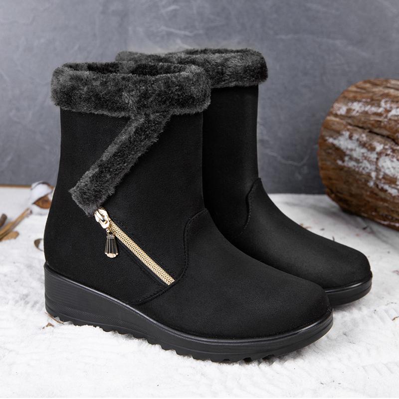 Fashion Women Winter Boots High-Top Zipper Platform Warm Plush Solid Color Snow Boot Fashion Shoes for Women Comfortable Zapatos Mujer