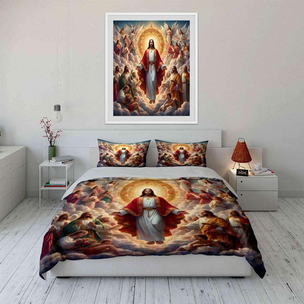 Set Biancheria da Letto Religioso Gesù Cristo Angelo Celeste 3pz Morbido Set Biancheria Amico della Pelle Include 1 Copripiumino e 2 Federe Regalo