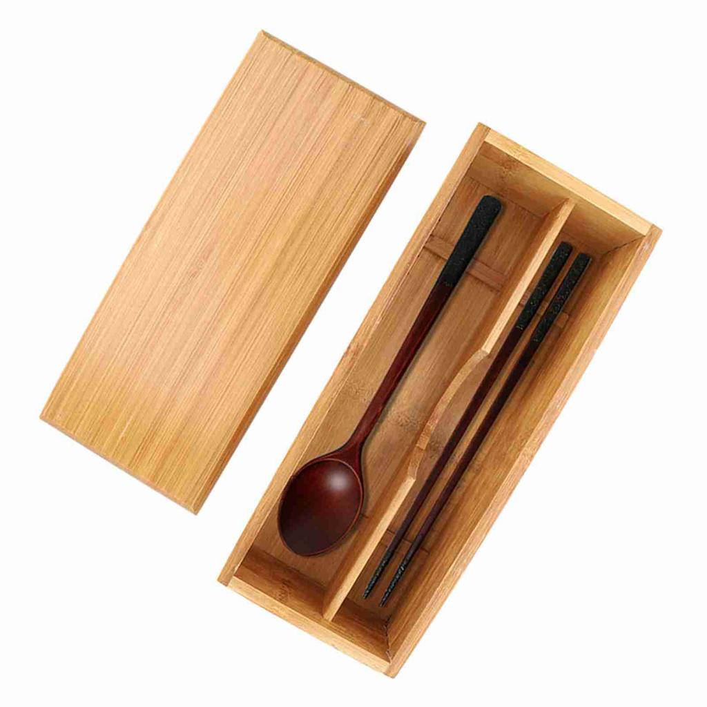 Caja de Palillos Japoneses Vajilla Cuchara Jaula Caja de Almacenamiento de Bambú Contenedor