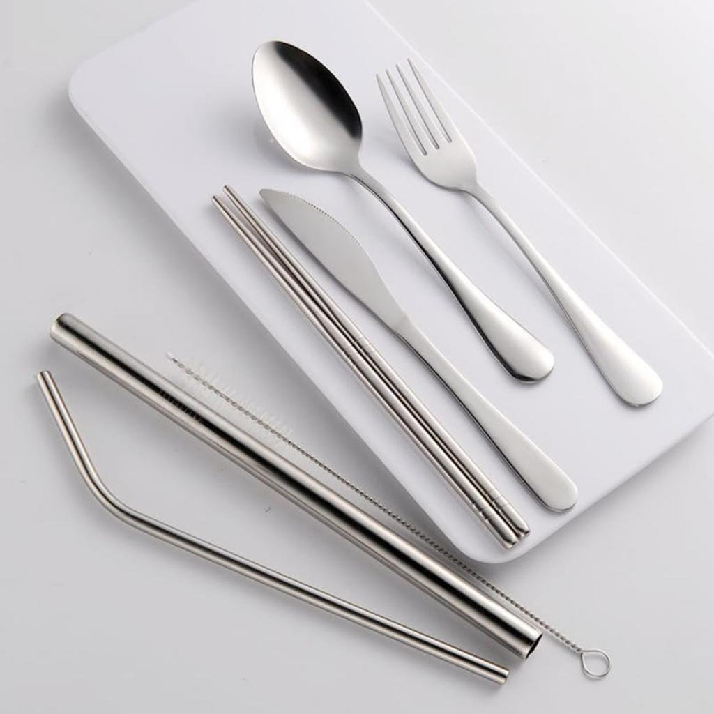 Portable Silverware Set With Case Stainless Steel Design Durable Mirror Polished Smooth Easy To Carry For Outdoor Camping Picnic Include Utensils