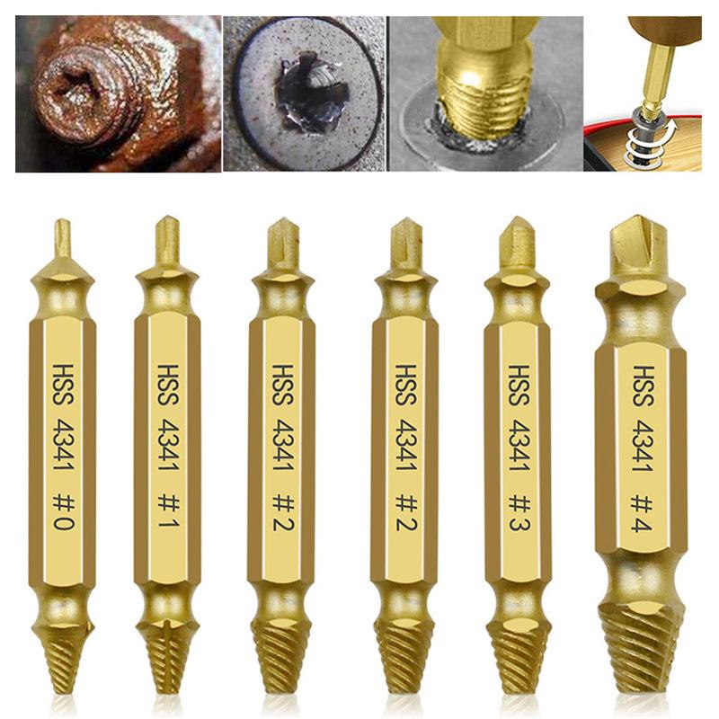 6pcs/Set Broken Screw Drilling Strip Set Broken Screw Extractor Rod Extractor Easy Removal Tool