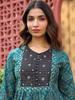 Teal Handblock Printed & Embroidered A-Line Top