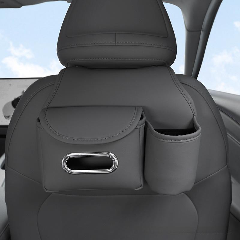 Car Headrest Storage Bag Leather Auto Backseat Hanging Tissue Water Cup Holder